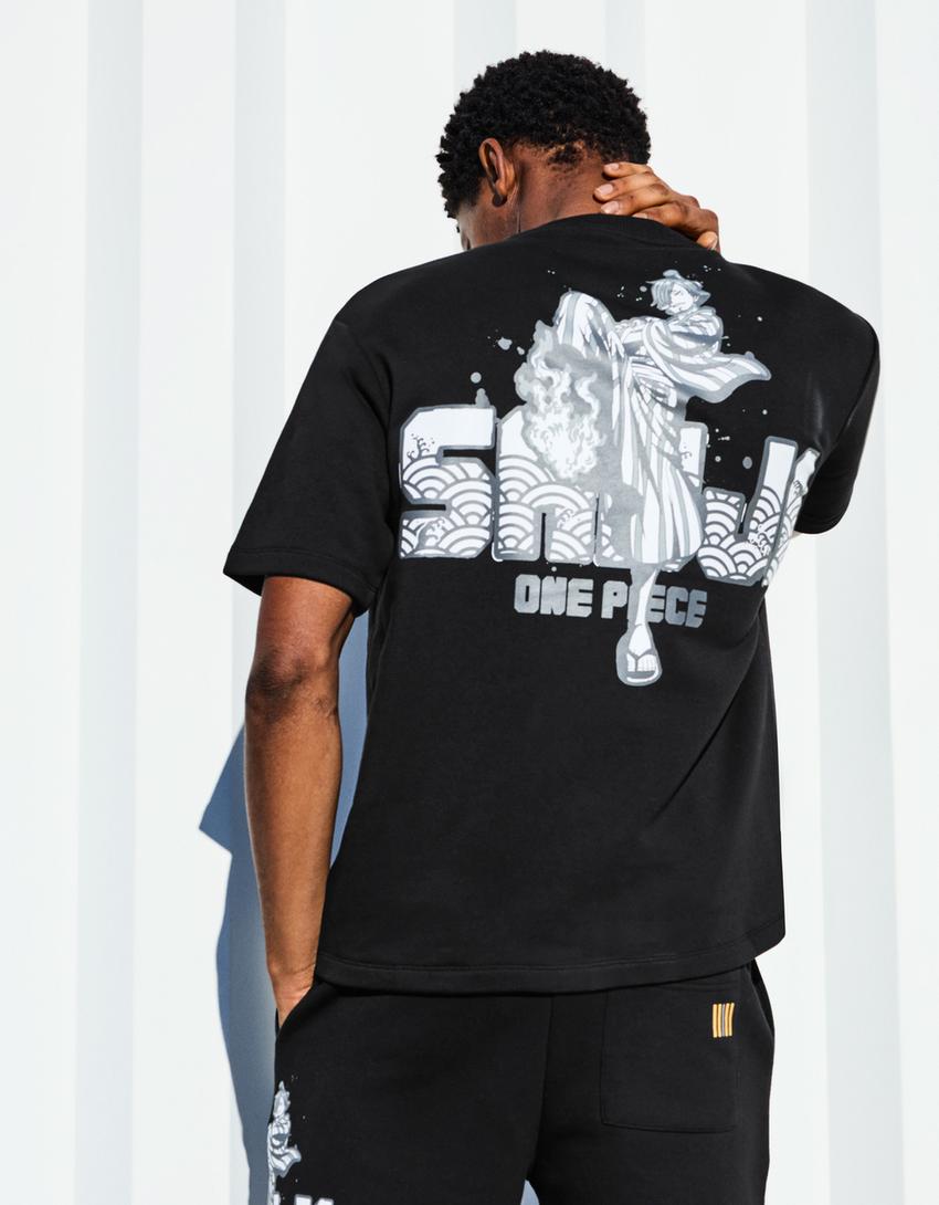 T-shirt One Piece molleton manches courtes imprimé-Noir
