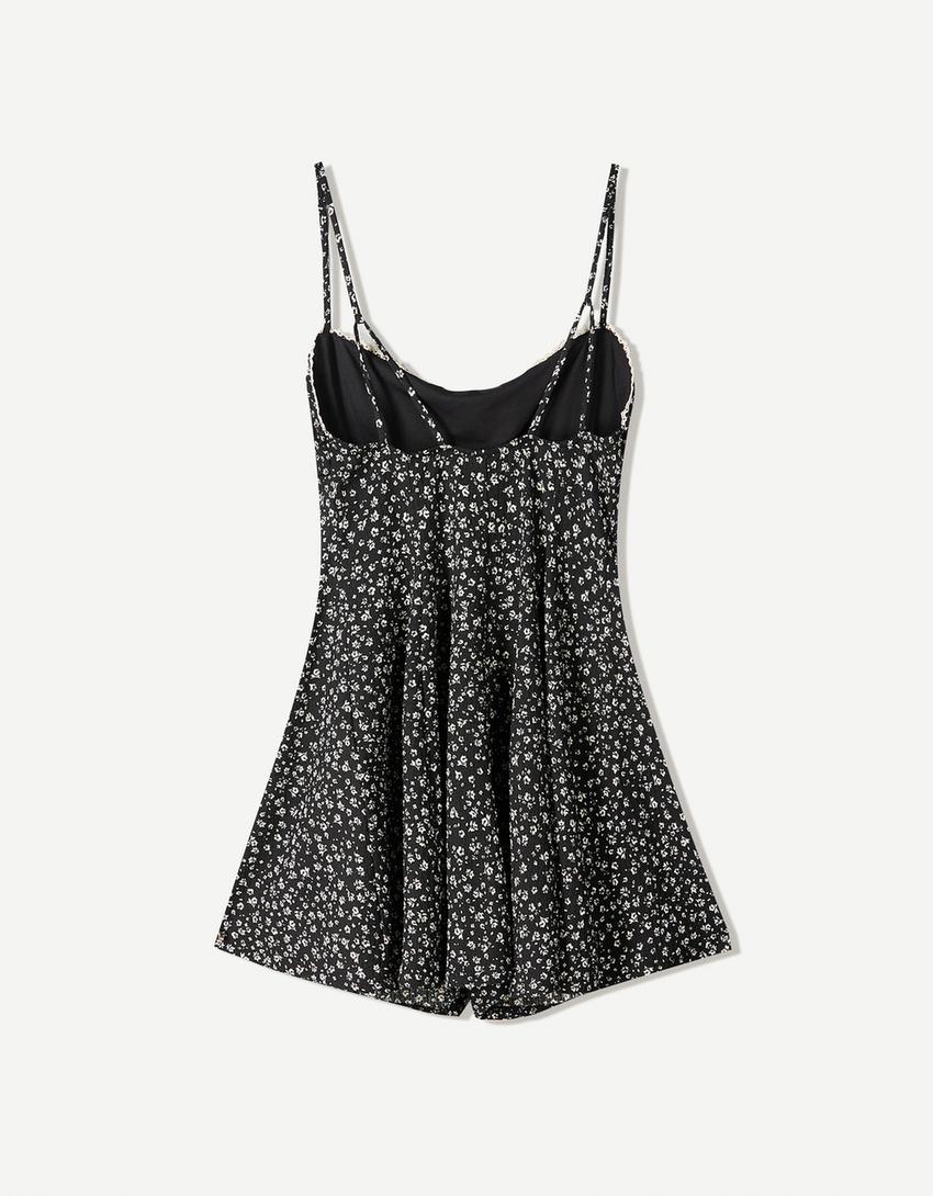 Combishort bretelles dentelle imprimé-Noir-5