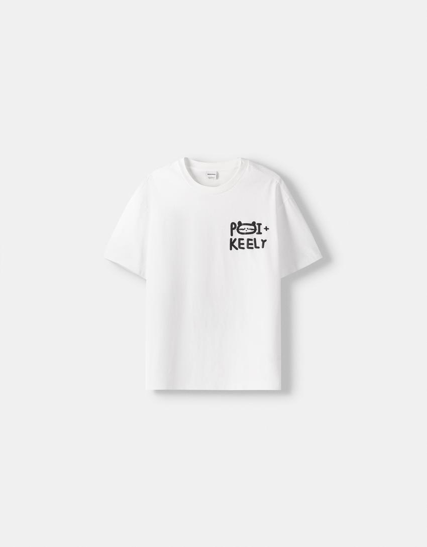 Camisola Poi Keely de manga curta com boxy fit-Branco-4