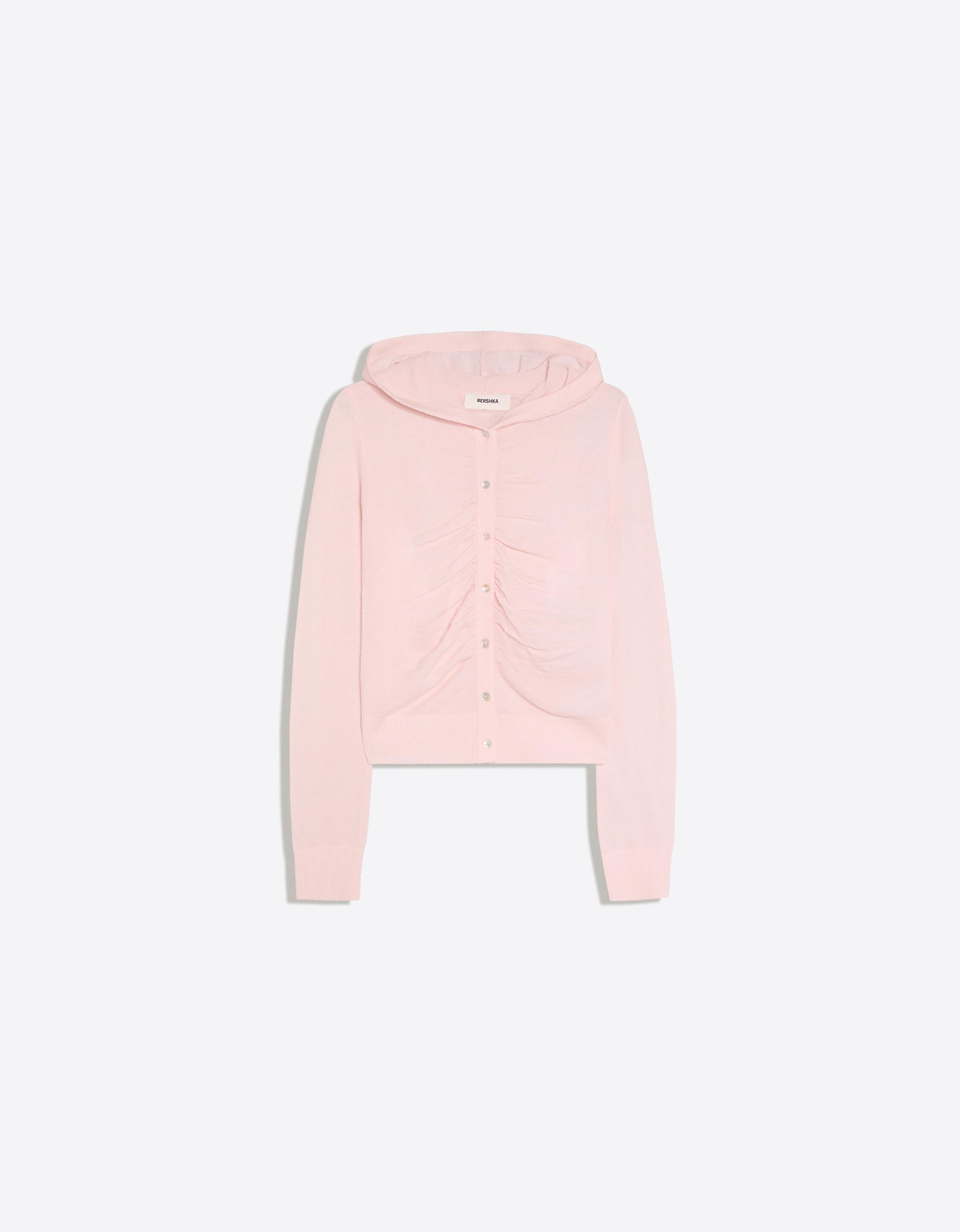 Fine hooded cardigan — Pink