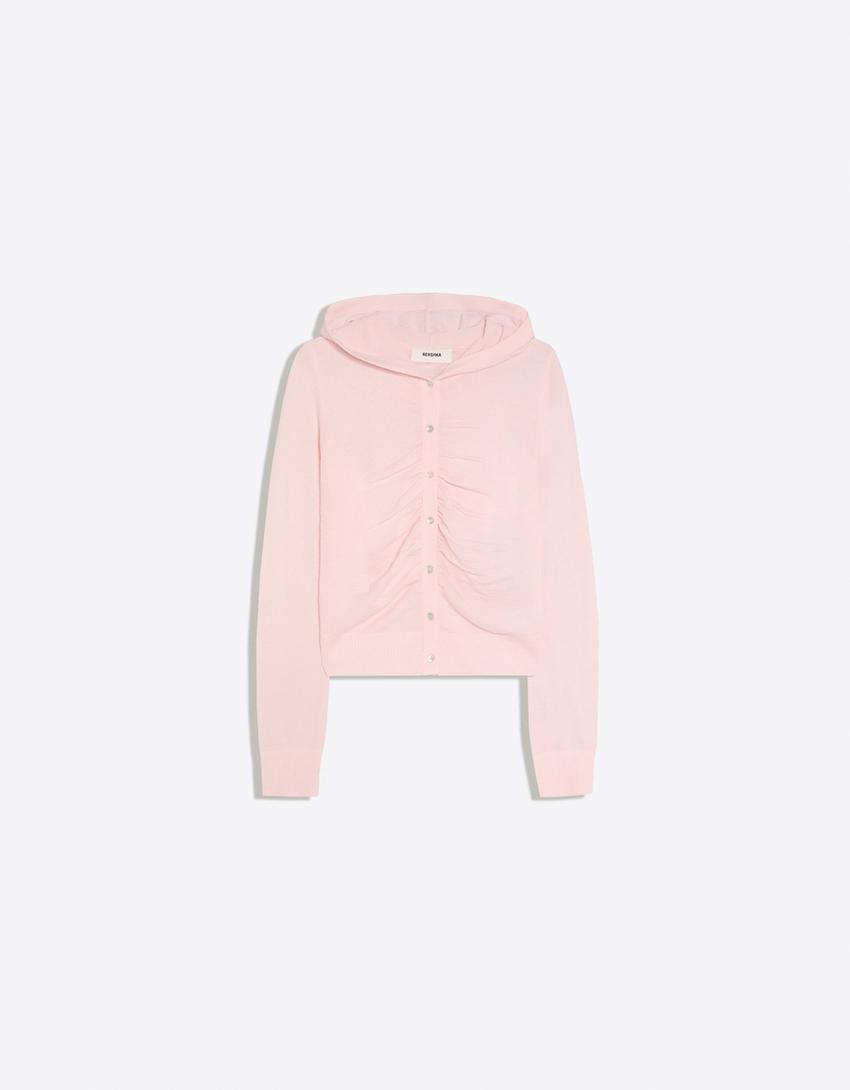 Dünner Cardigan mit Kapuze-Rosa