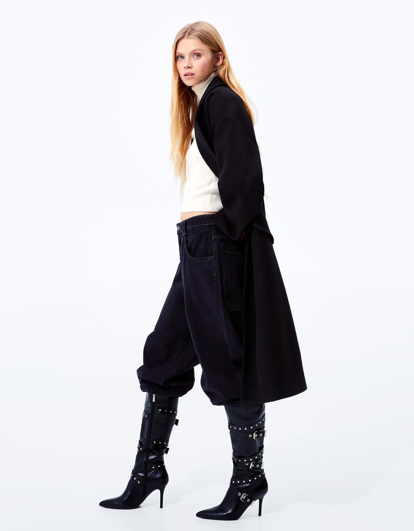 Bottes talon aiguille avec lanières, clous et boucles-Noir-1