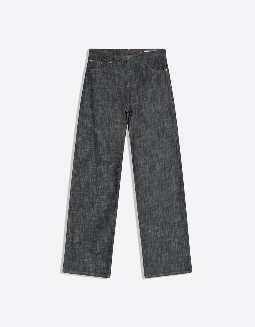 Jeans boyfriend tiro bajo textura-Azul