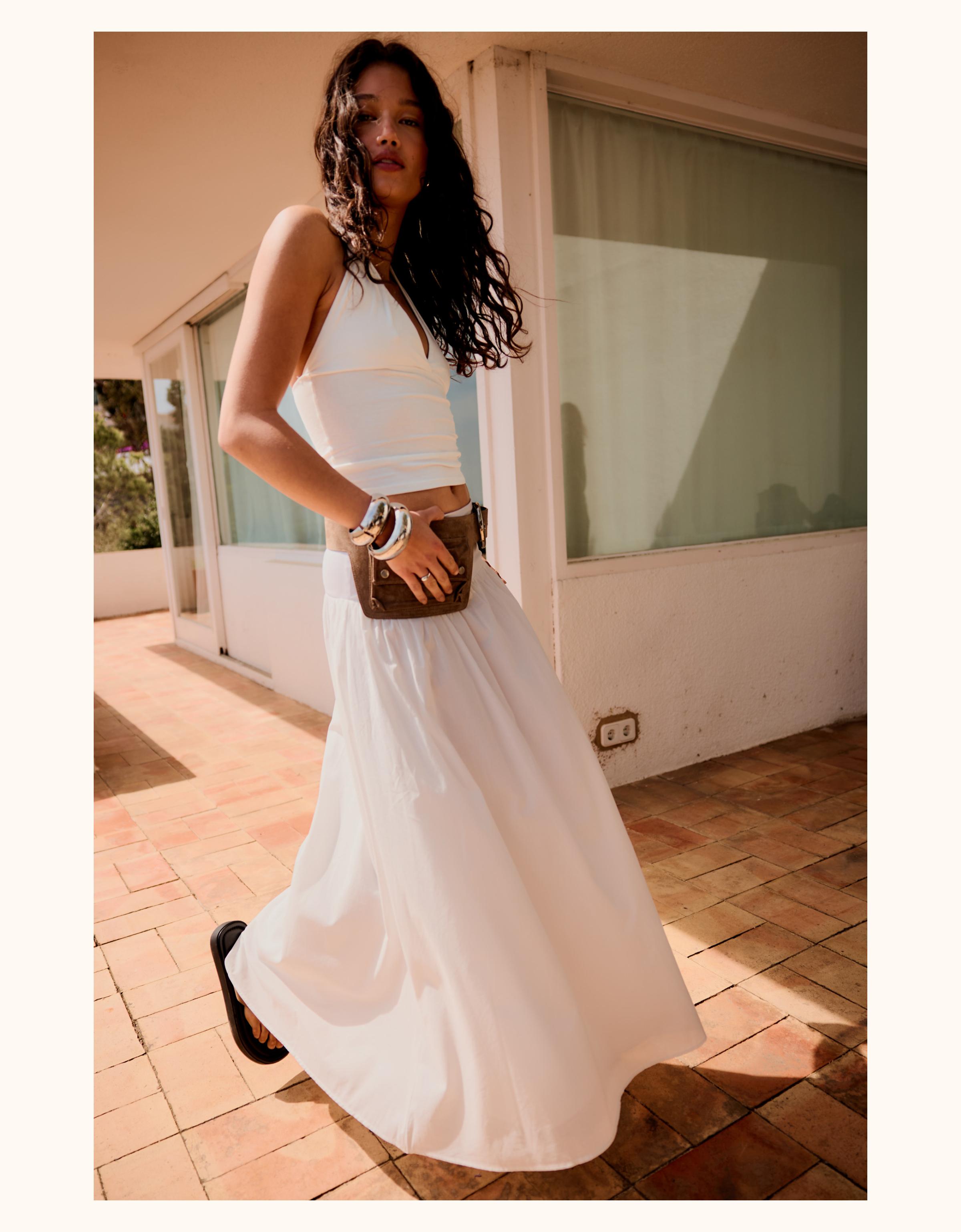 Midi skirt with cummerbund — White