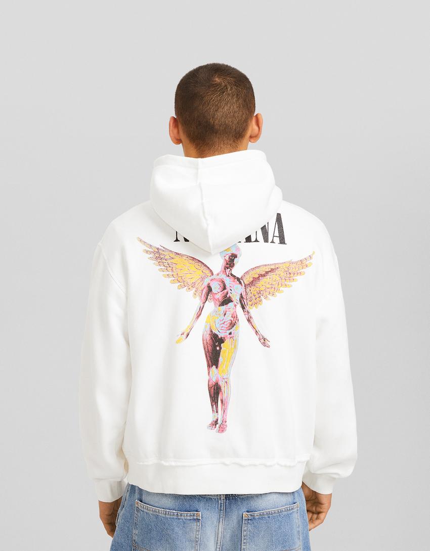 Sweat Nirvana capuche imprimé-Blanc-1