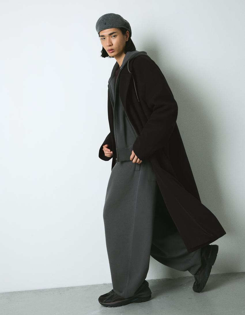 Abrigo paño cruzado-Negro