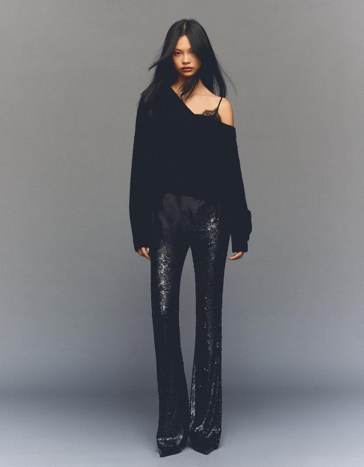 Bell bottom sequin trousers