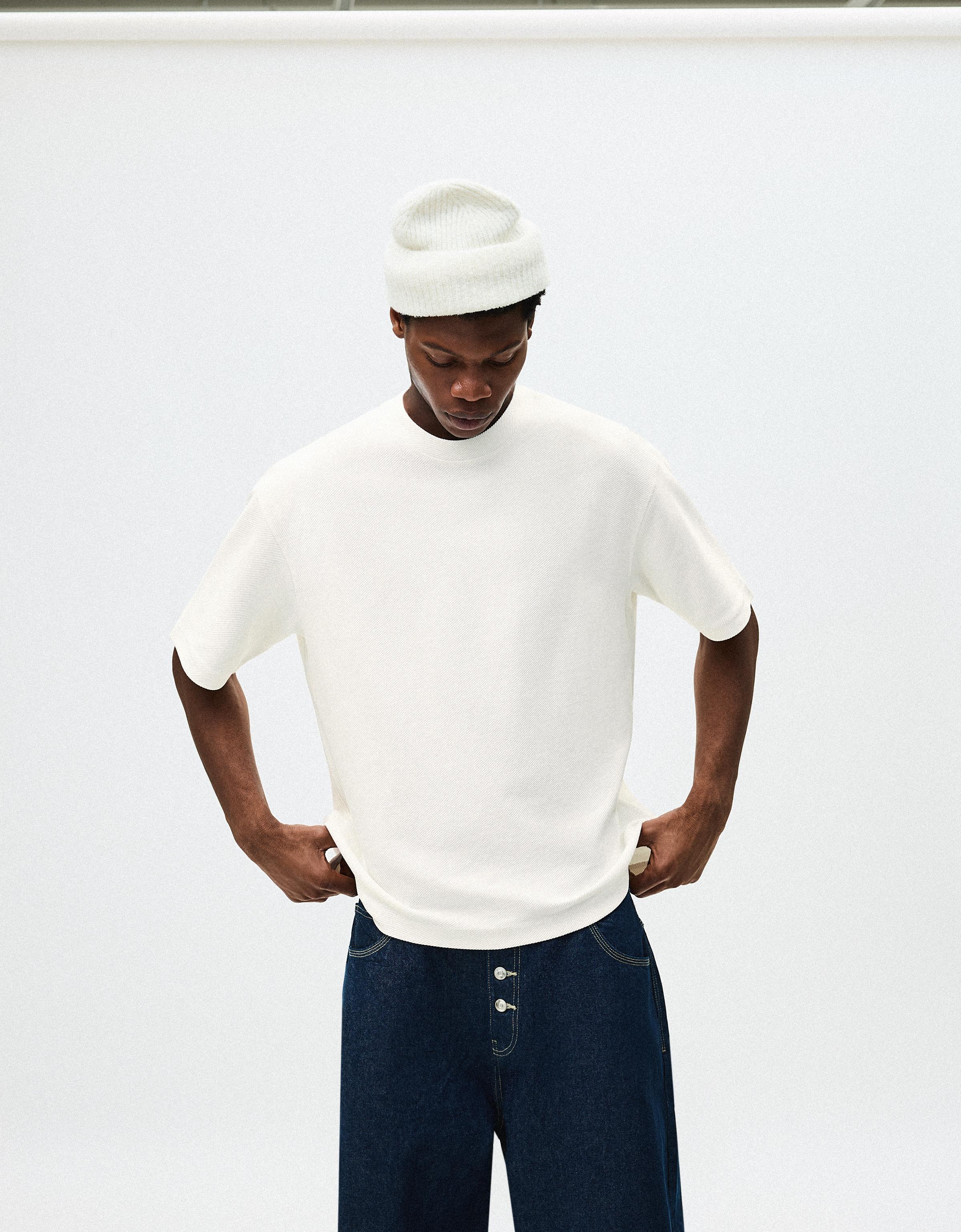 Bershka Kurzarm-Sweatshirt Herren Xs Grbrochenes Weiss