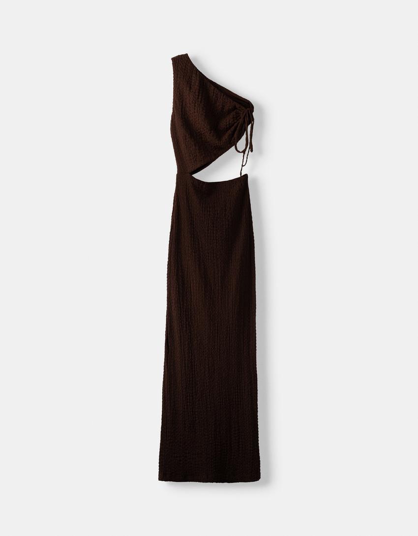 Asymmetric rustic midi dress-Brown