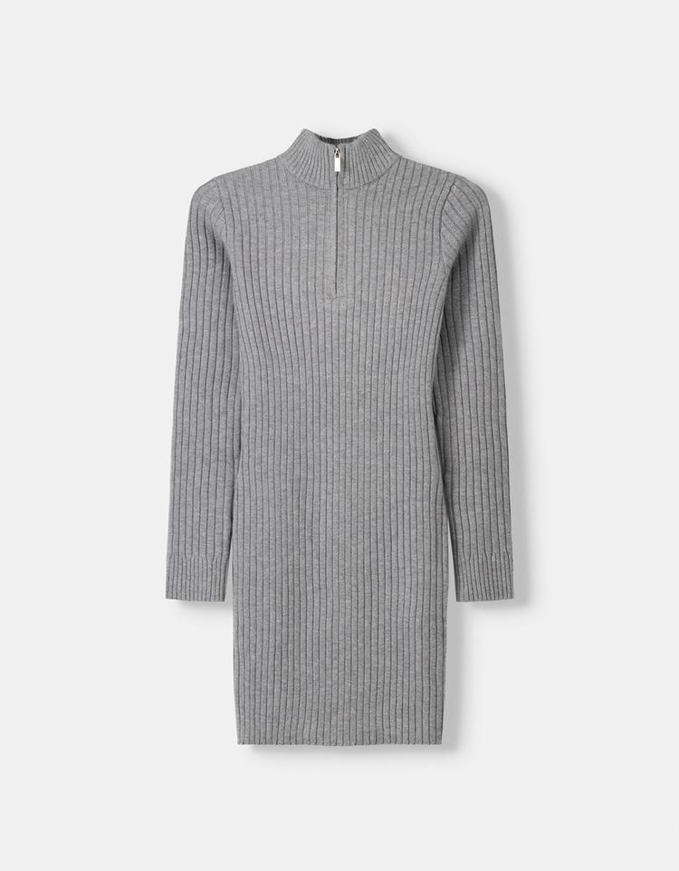 Ribbed mini dress with zip