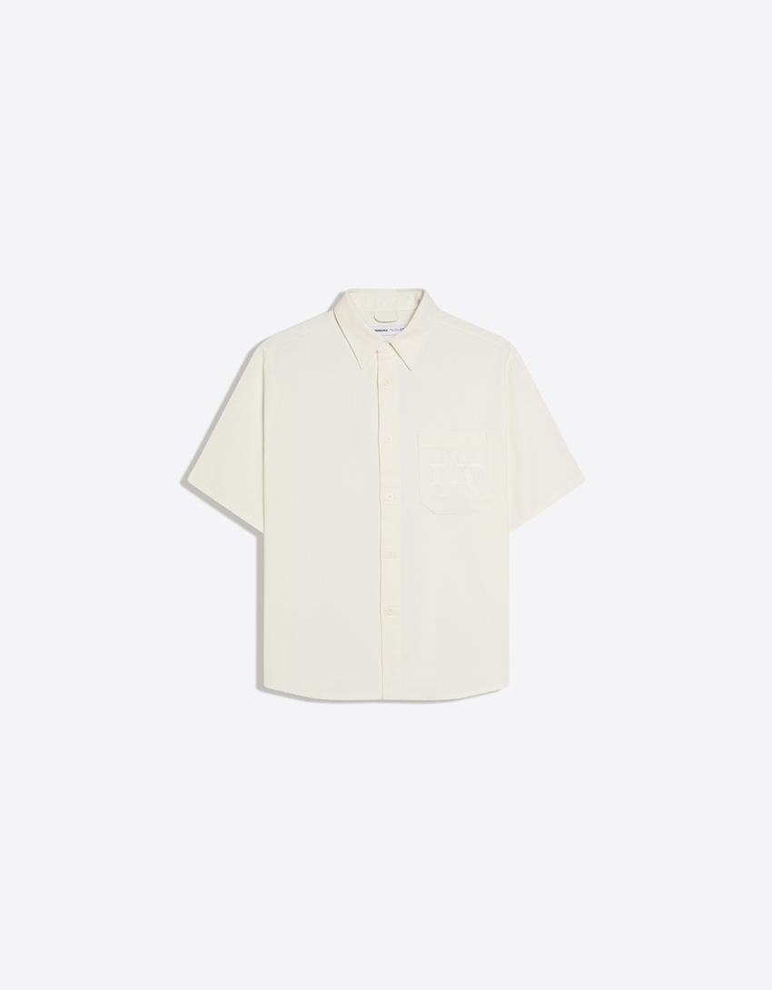 Embroidered short sleeve boxy fit shirt-Off white