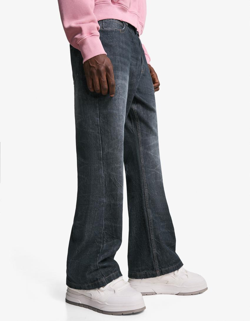 Flared baggy jeans-Blue-4