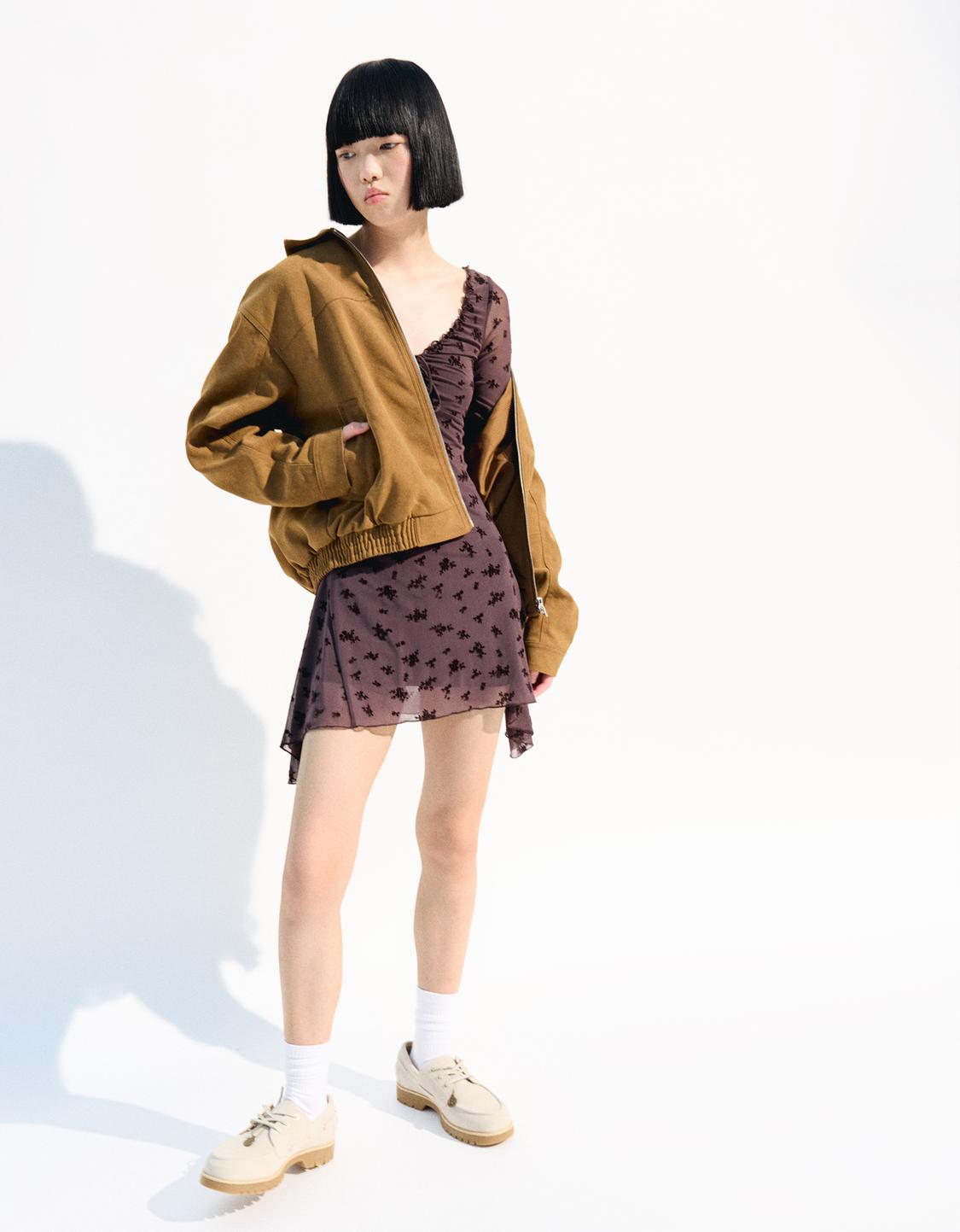 Long sleeve mini print dress