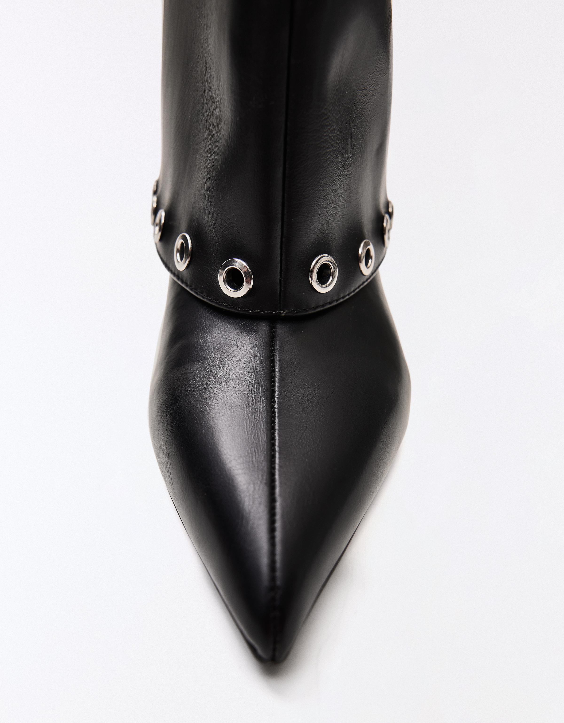 STUDDED TROUSER HEEL ANKLE BOOTS — BLACK