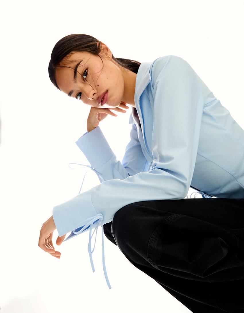 Chemise cintrée à nouer-Bleu clair-2
