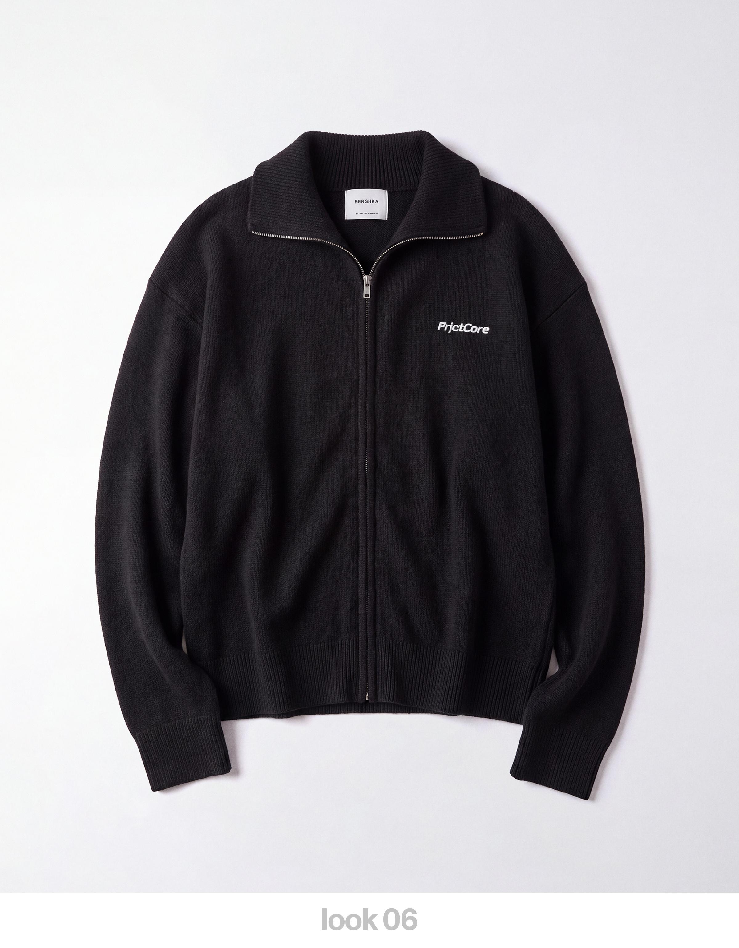Boxy knit zip jacket — Black