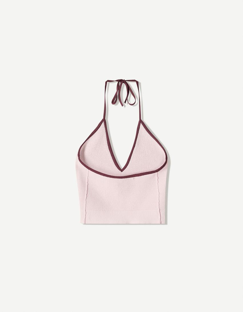 Contrast halter top-Pink-1