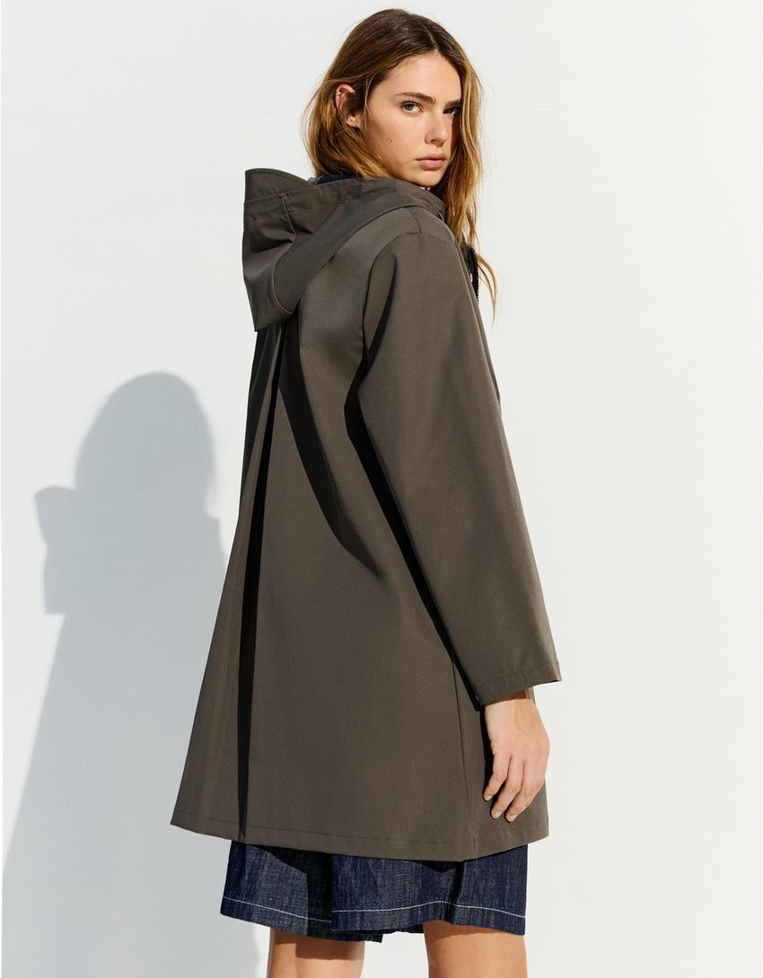 Hooded water repellent windproof trench-Khaki