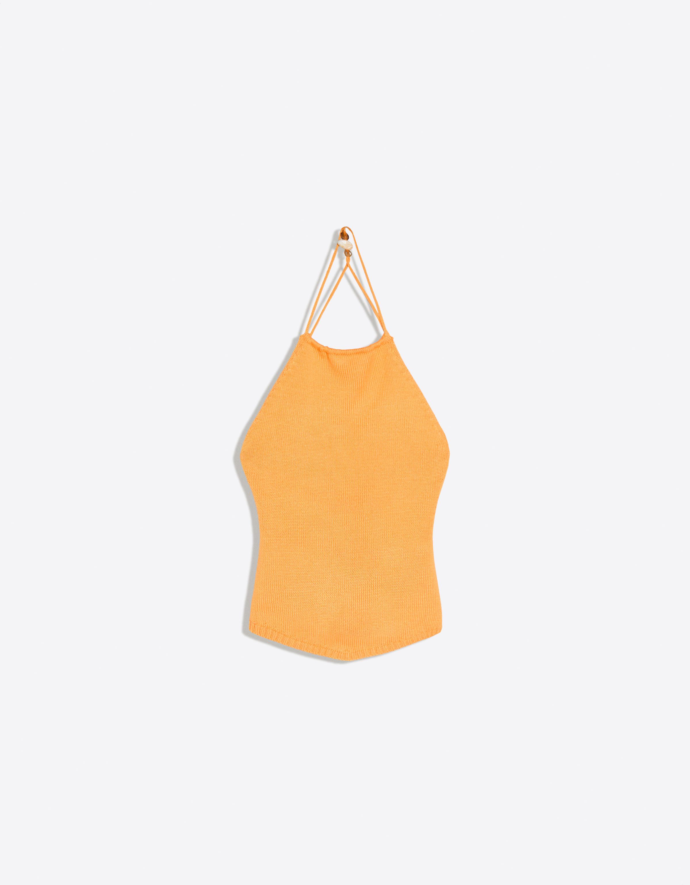 Bershka Top Rústico Halter Mujer Naranja