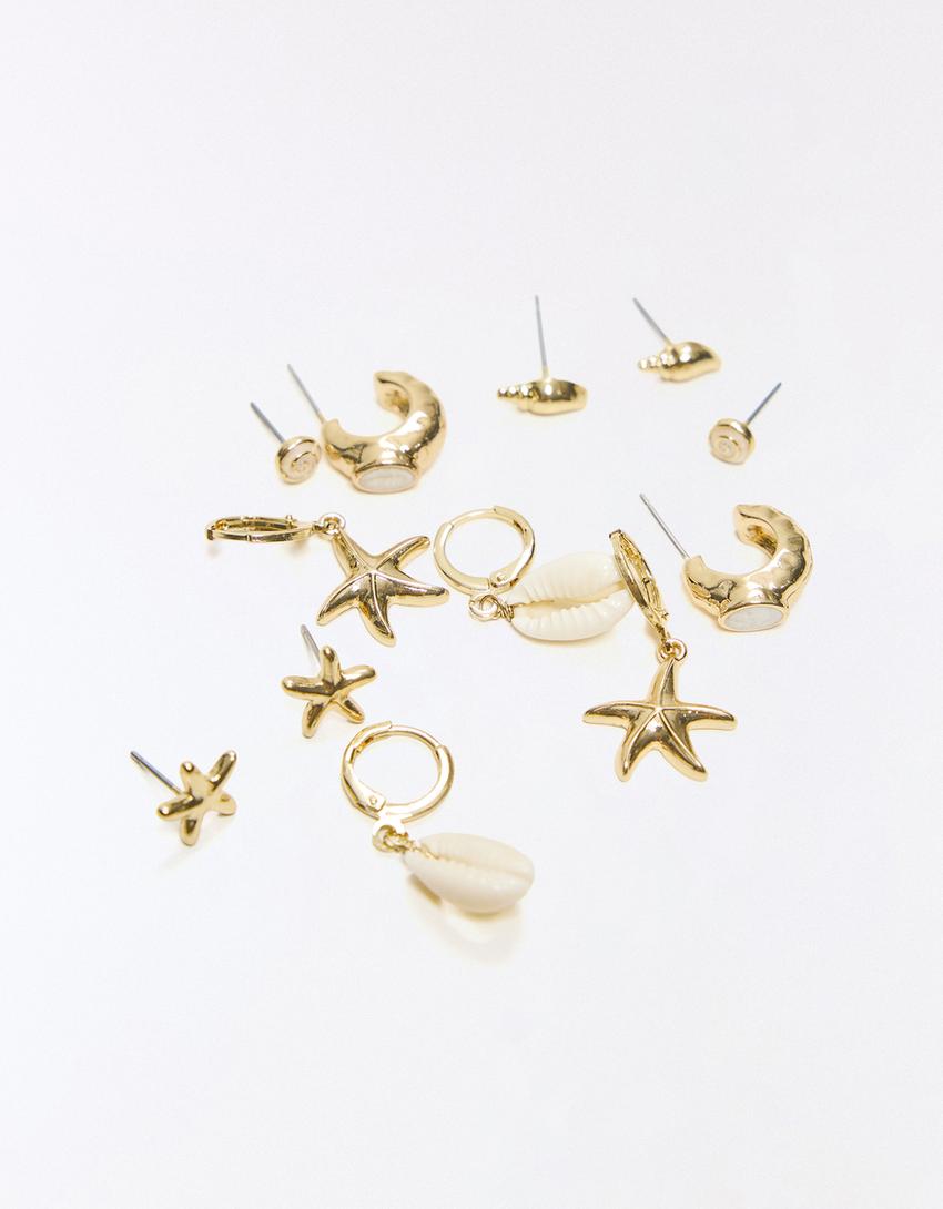 Set berisi 6 anting-anting laut-Emas