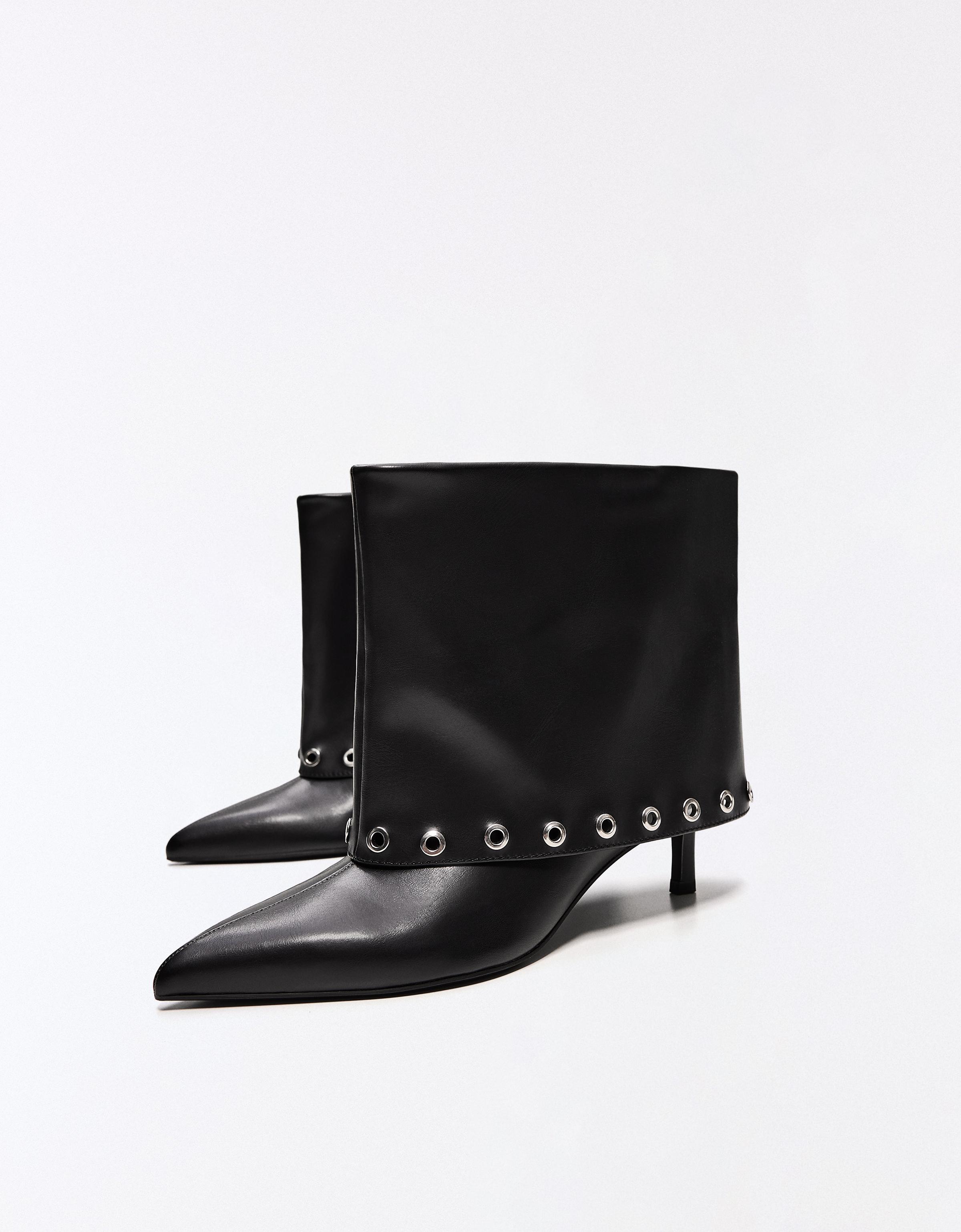 STUDDED TROUSER HEEL ANKLE BOOTS — BLACK