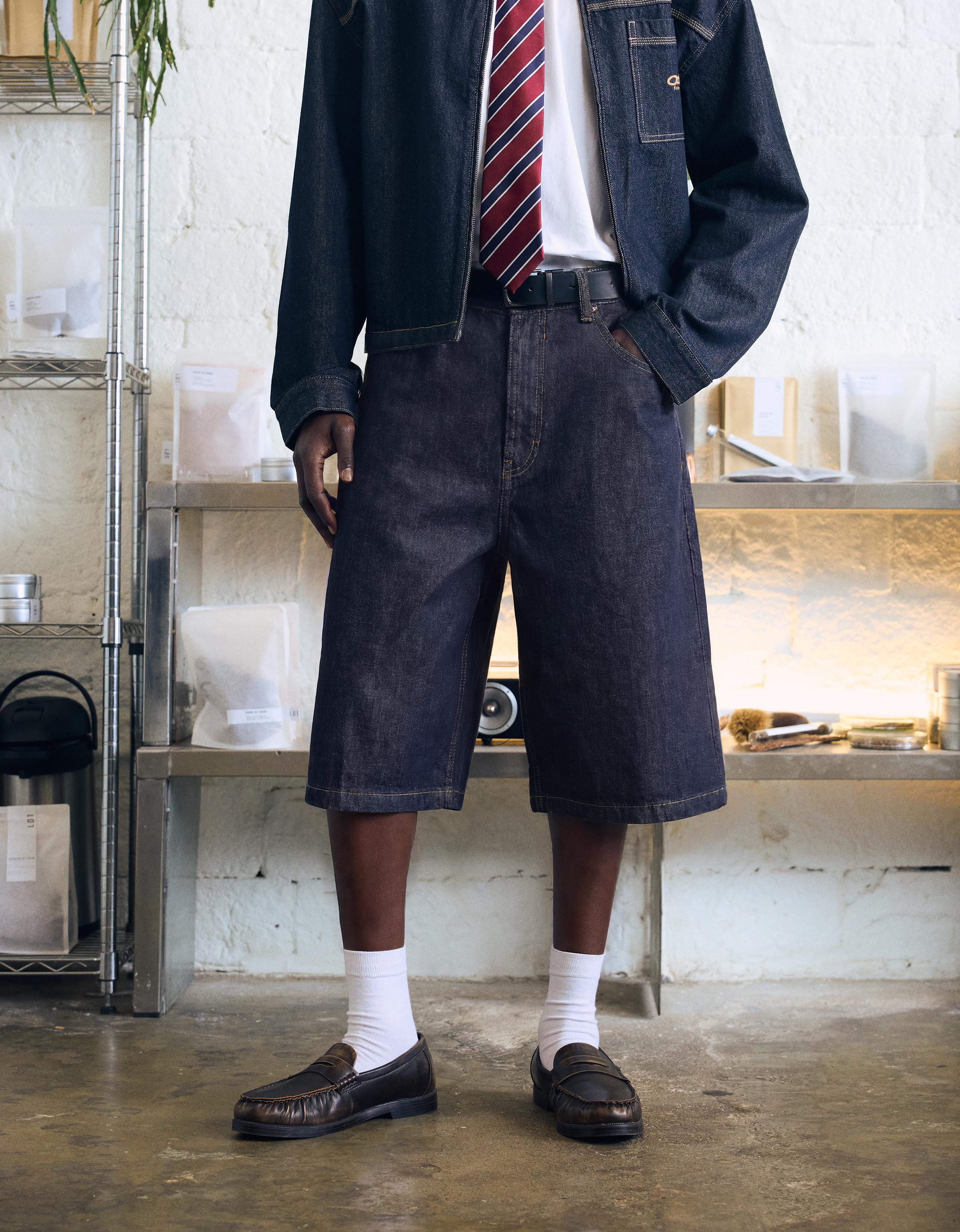 Baggy fit denim bermuda - Görsel 43