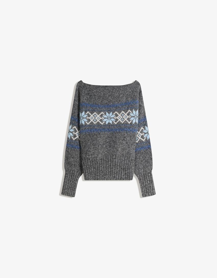 Xersei offshoulder jacquard-Gris escuro