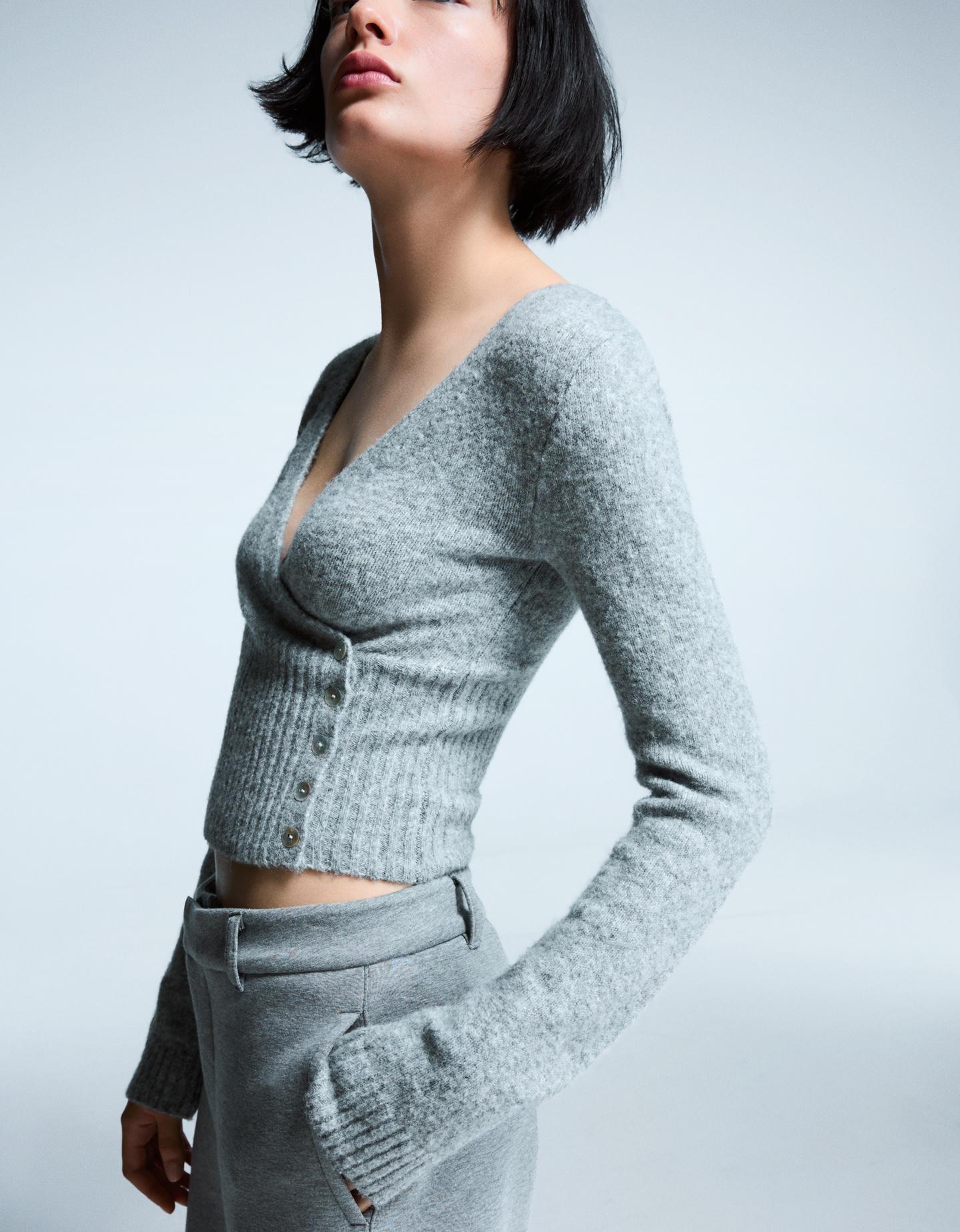 Bershka kardigan zapinany na guziki szary