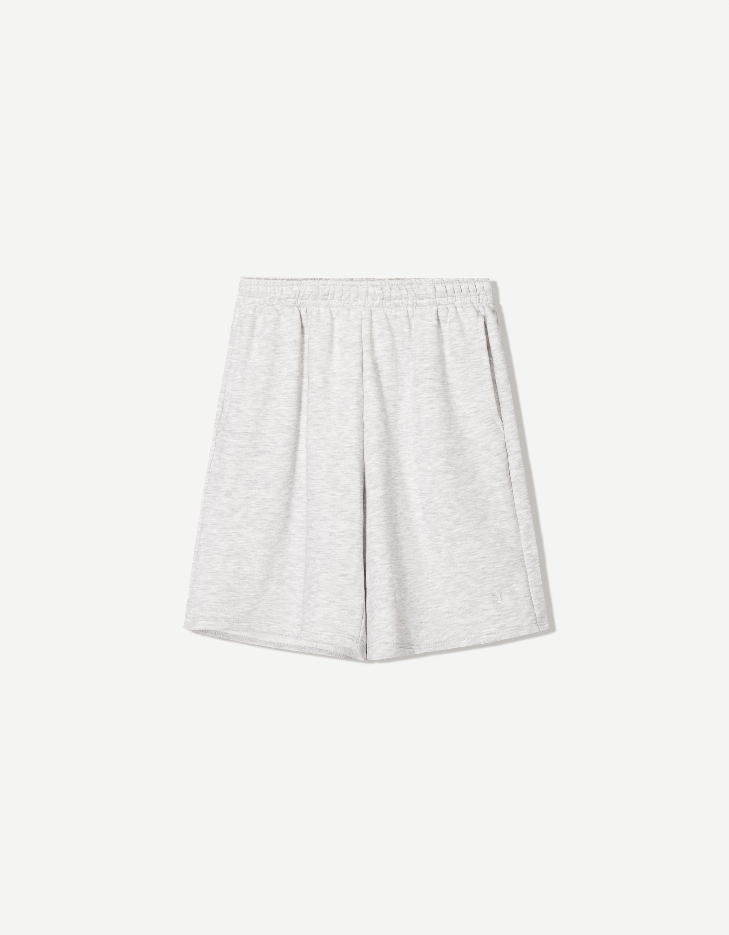 Bershka Bermudashorts Aus Plüsch Mit Stickerei Damen L Grau