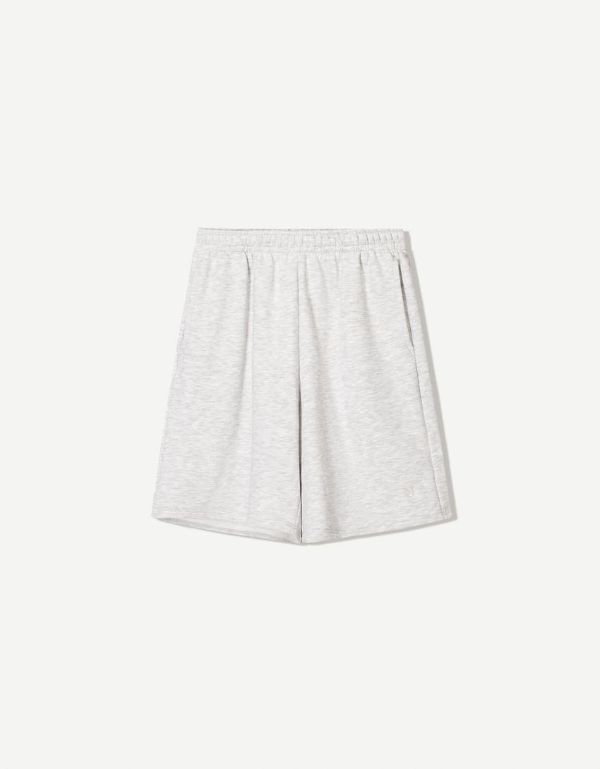 Plush Bermuda shorts with embroidery-Grey