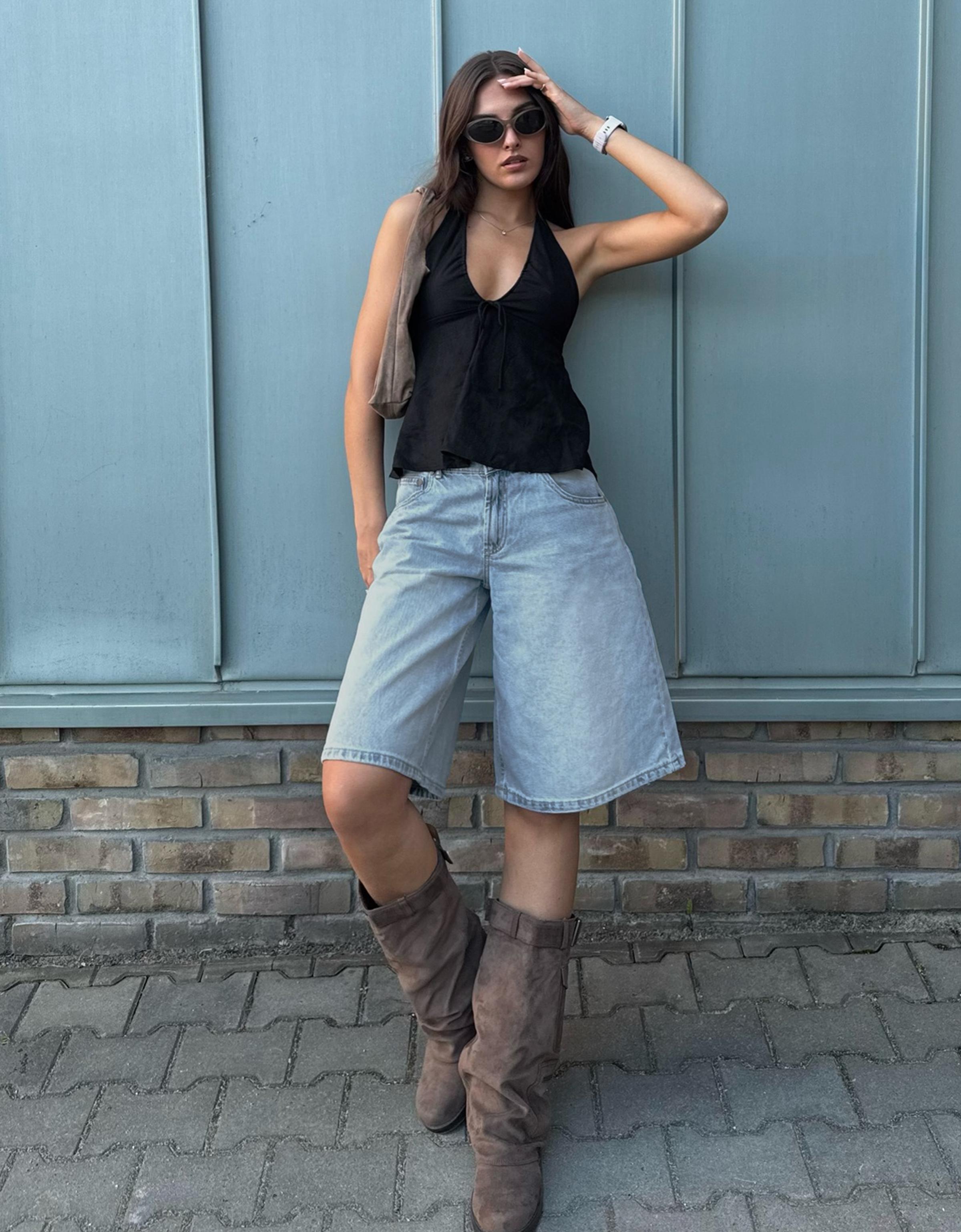 Baggy denim Bermuda shorts — Light blue