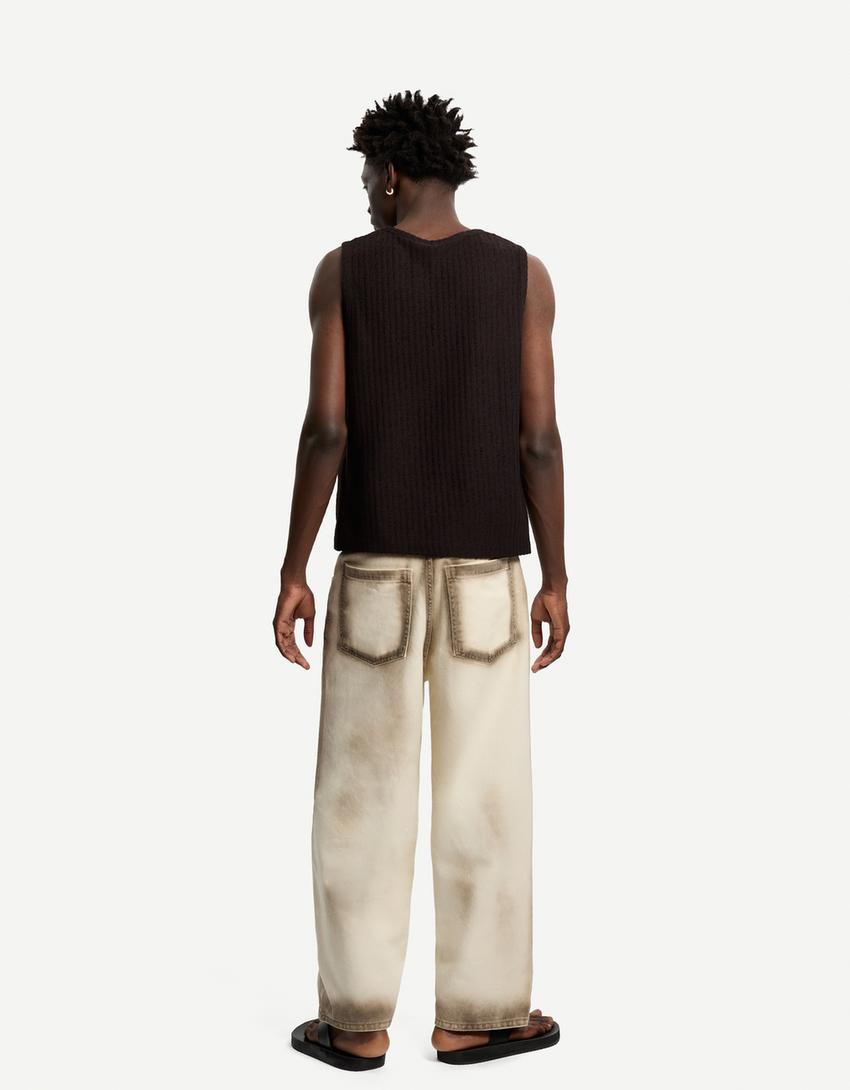 Super baggy printed trousers-Beige-1
