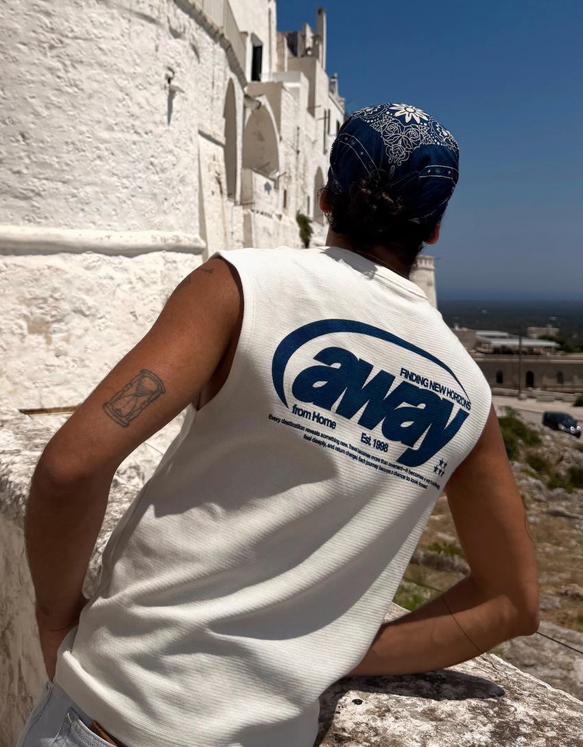 Dokulu baskılı worker t-shirt-Kirli beyaz