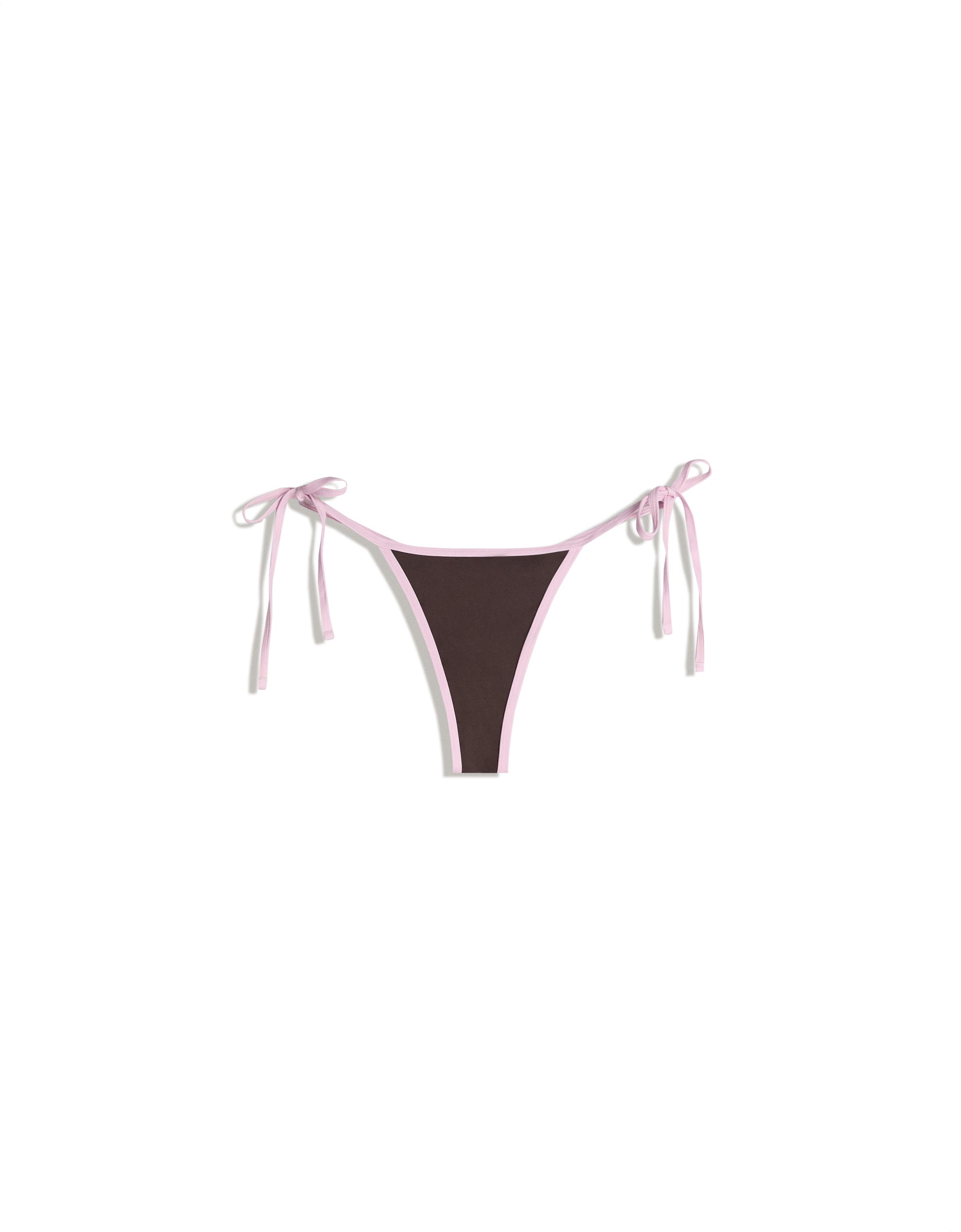Contrast thong bikini briefs — Brown