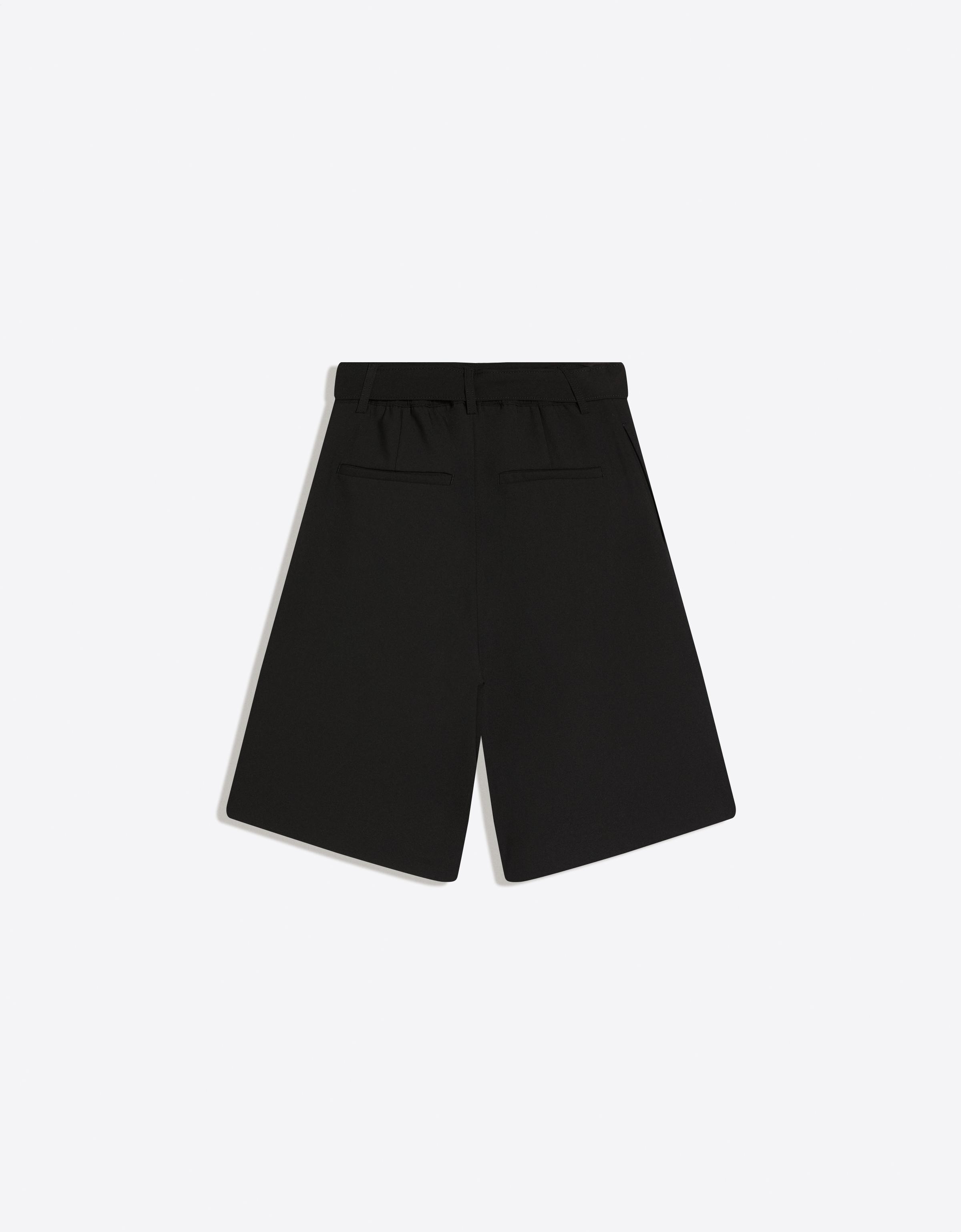 Wide-leg Bermuda shorts with belt — Black