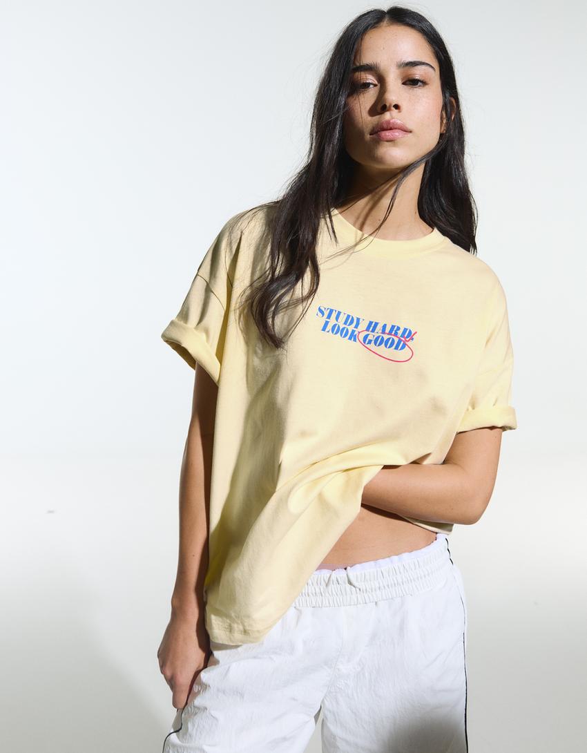 Camiseta manga corta oversize print-Amarillo