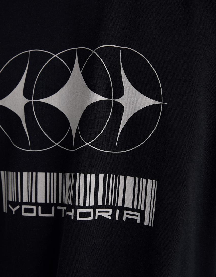 Printed short sleeve oversize T-shirt-Black-5
