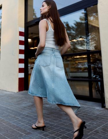 Asymmetric denim midi skirt — Light blue 2