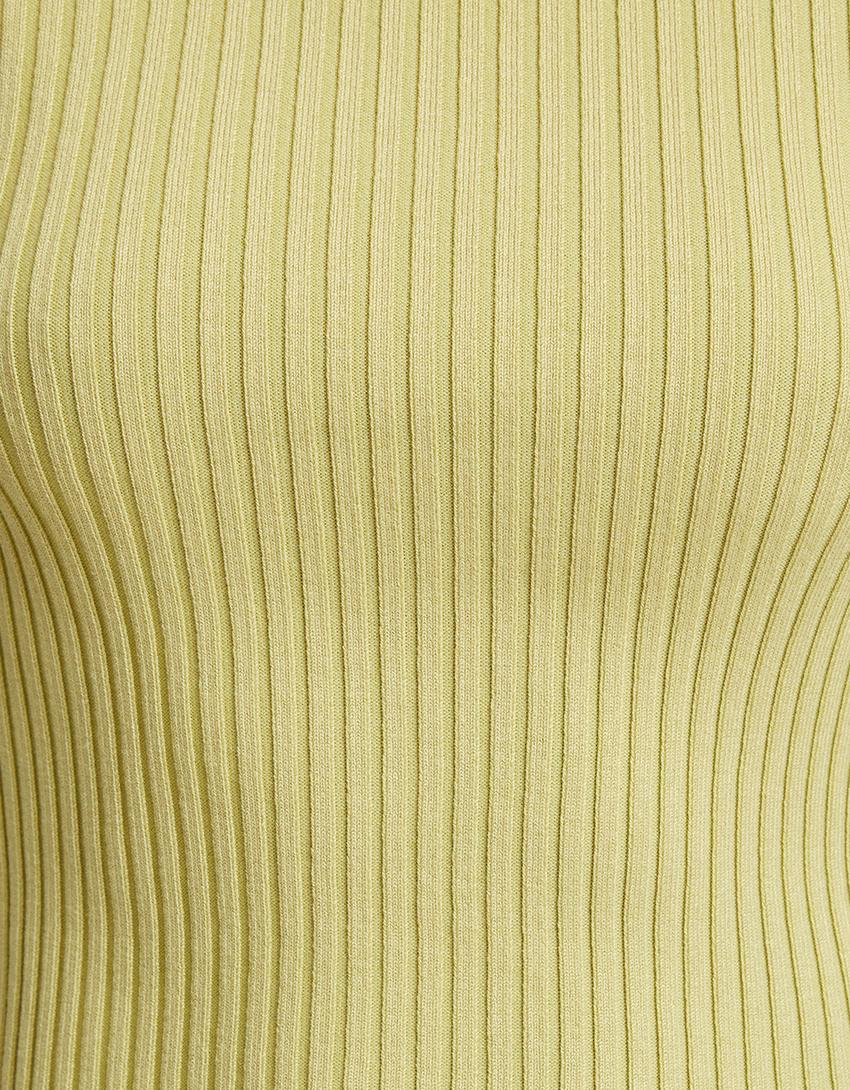 Ribbed boat neck sweater-Green-5