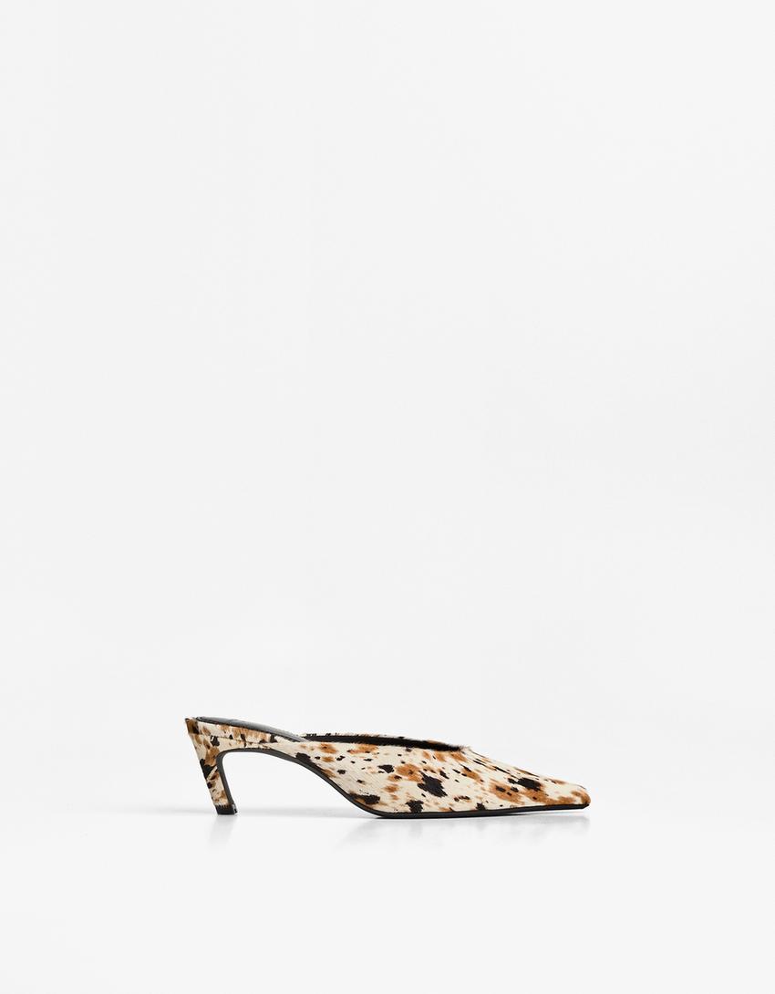 Zapato tacón mule PIEL animal print-Combinado
