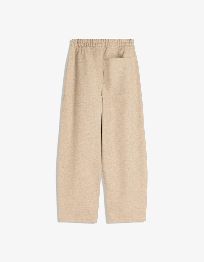 Balloon fit broek van synthetische wol met bandplooien-Zand