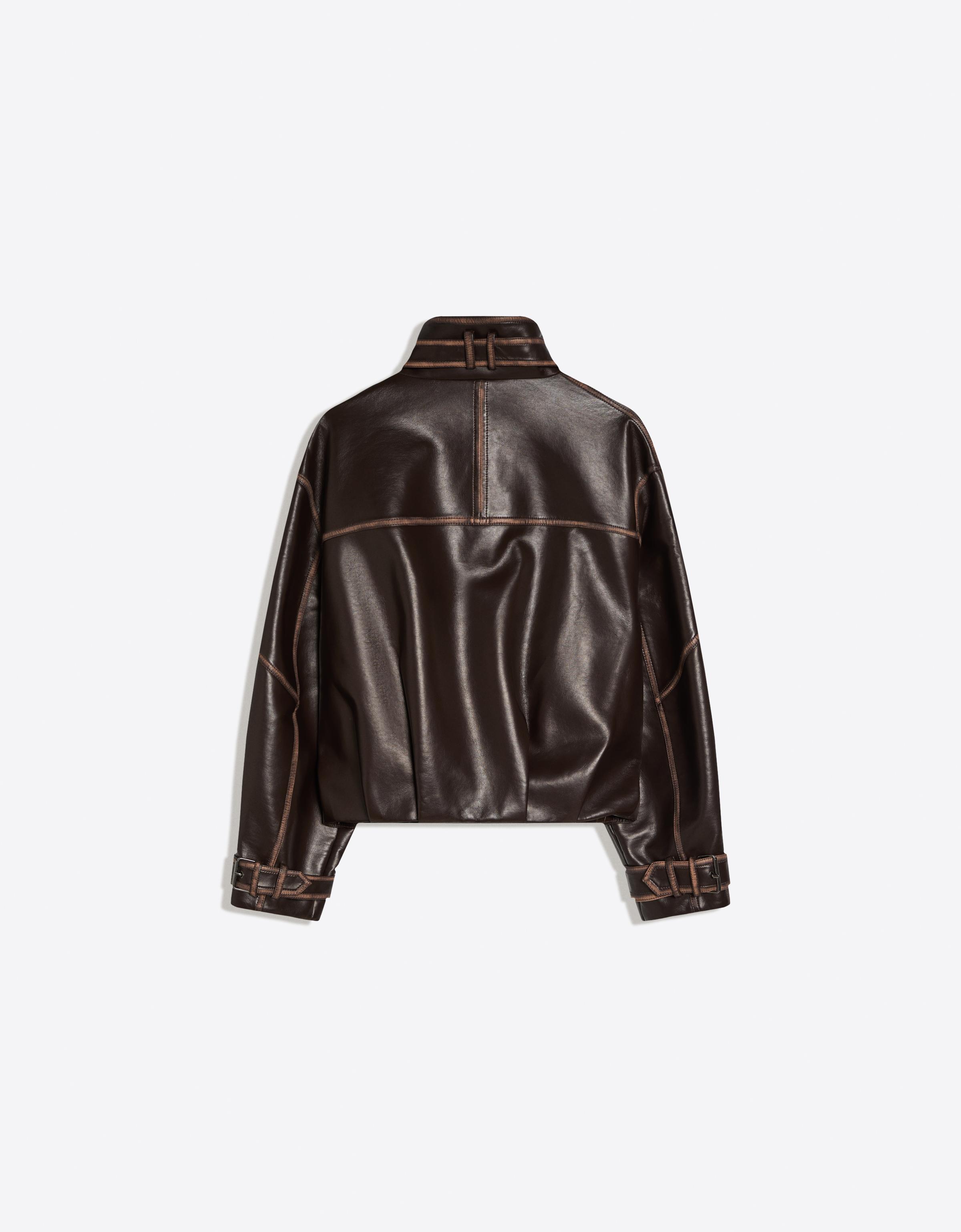 Leather effect funnel neck jacket — Brown