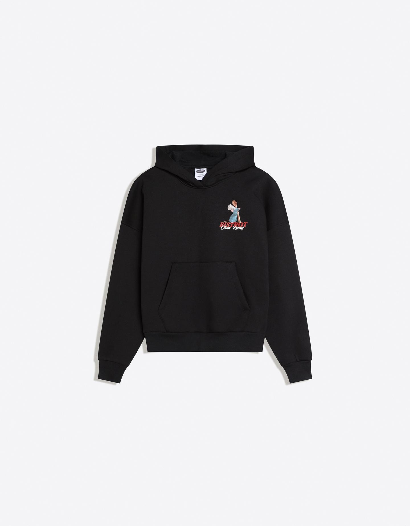 Bershka Felpa Ratatouille Cappuccio Stampa Donna M Nero
