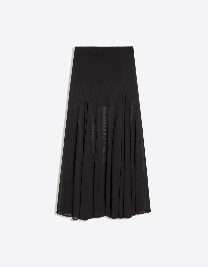 Юбка миди из сетки в горошек-Черный