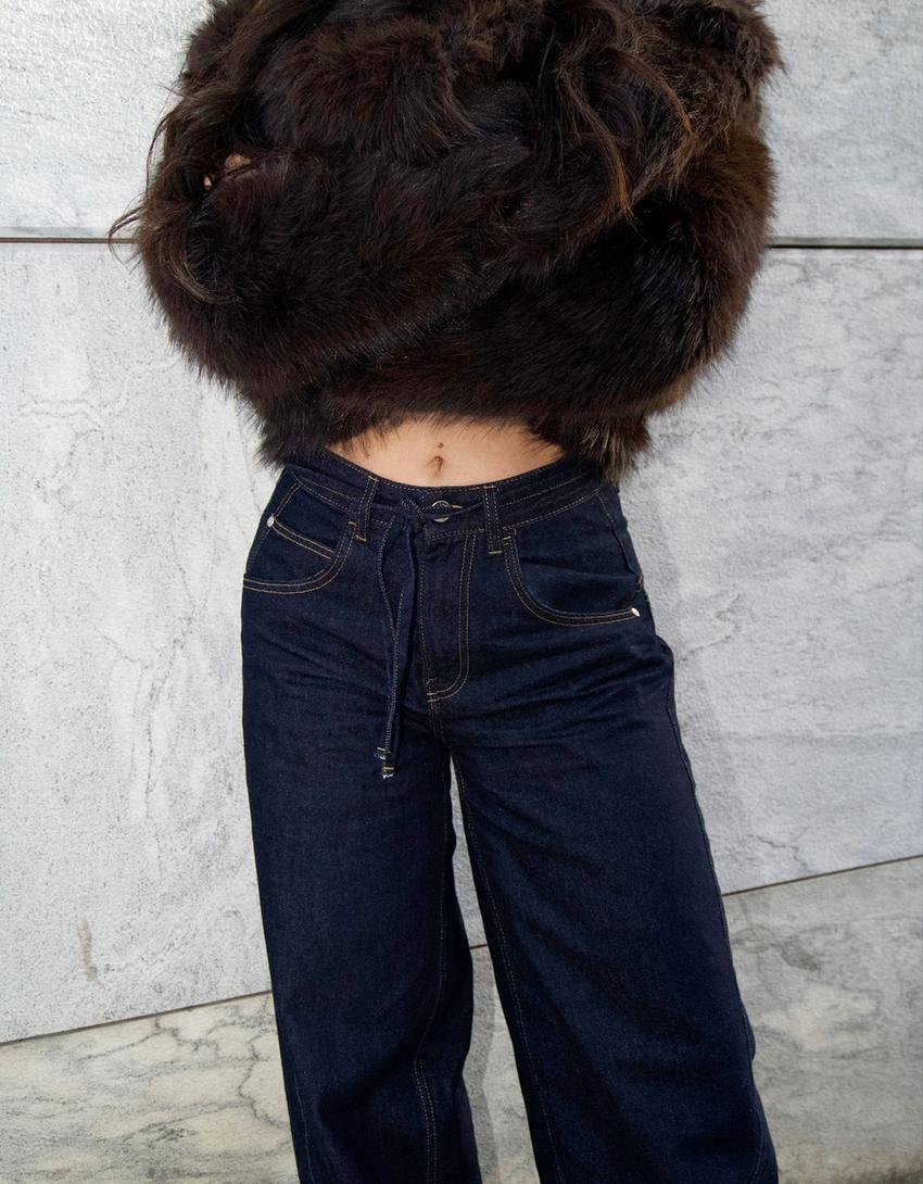 Jeans wide leg barrel cinturón-Marino
