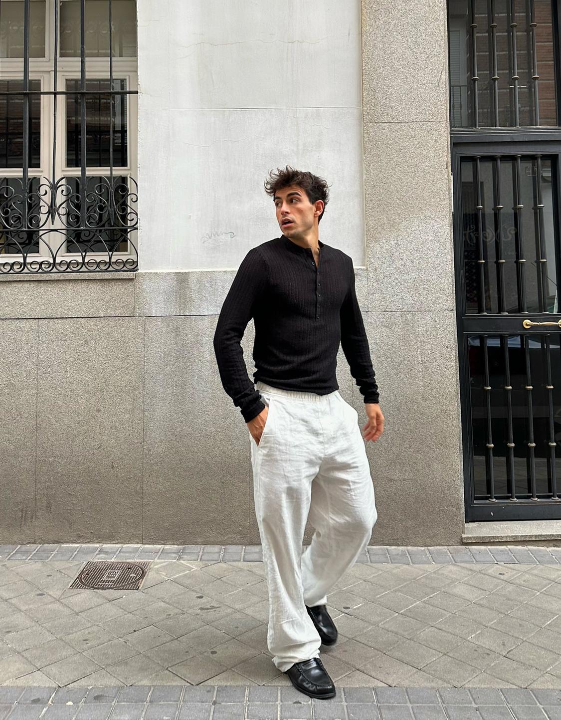 Wide-leg linen blend jogger trousers