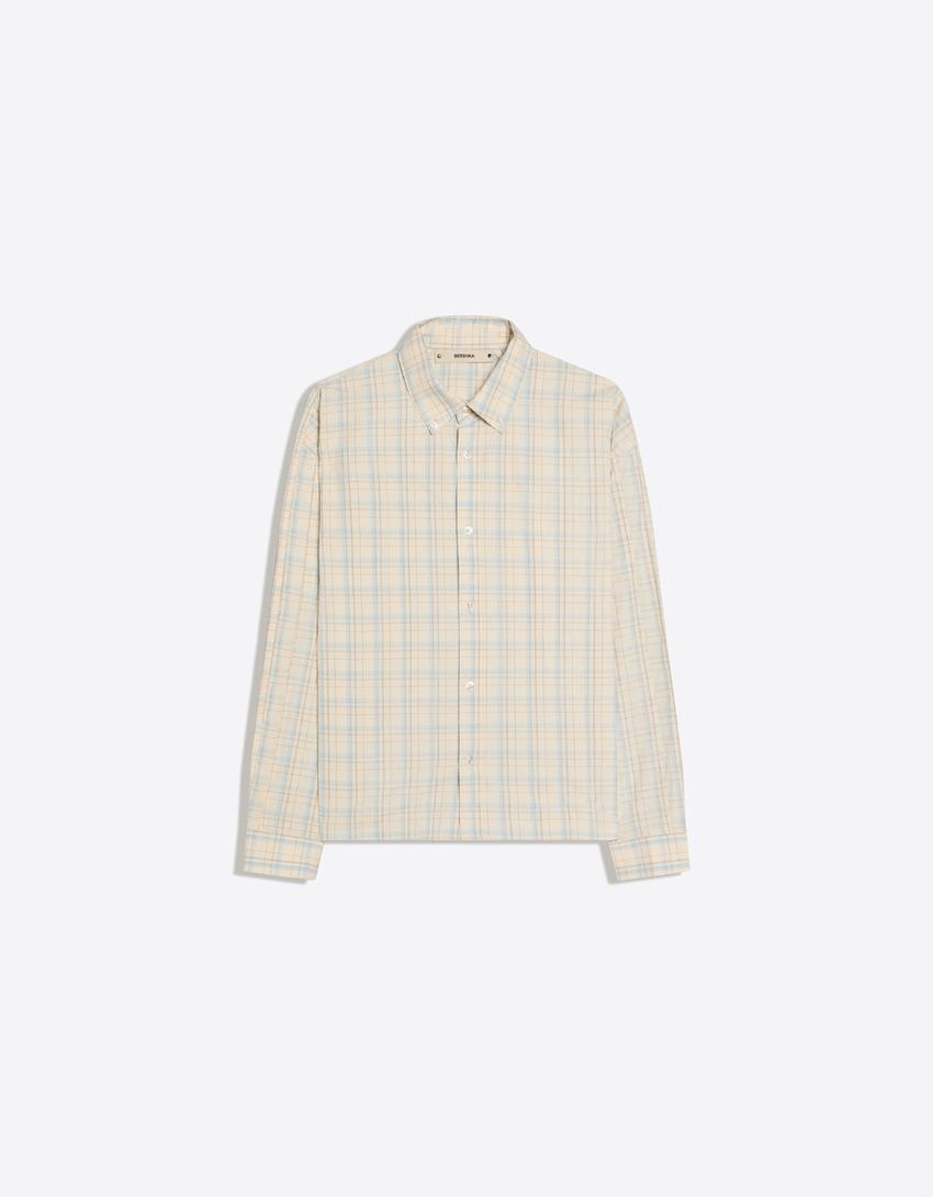 Camisa manga larga oversize cuadros-Crudo