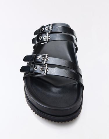 Double buckle flat slider sandals — BLACK 4