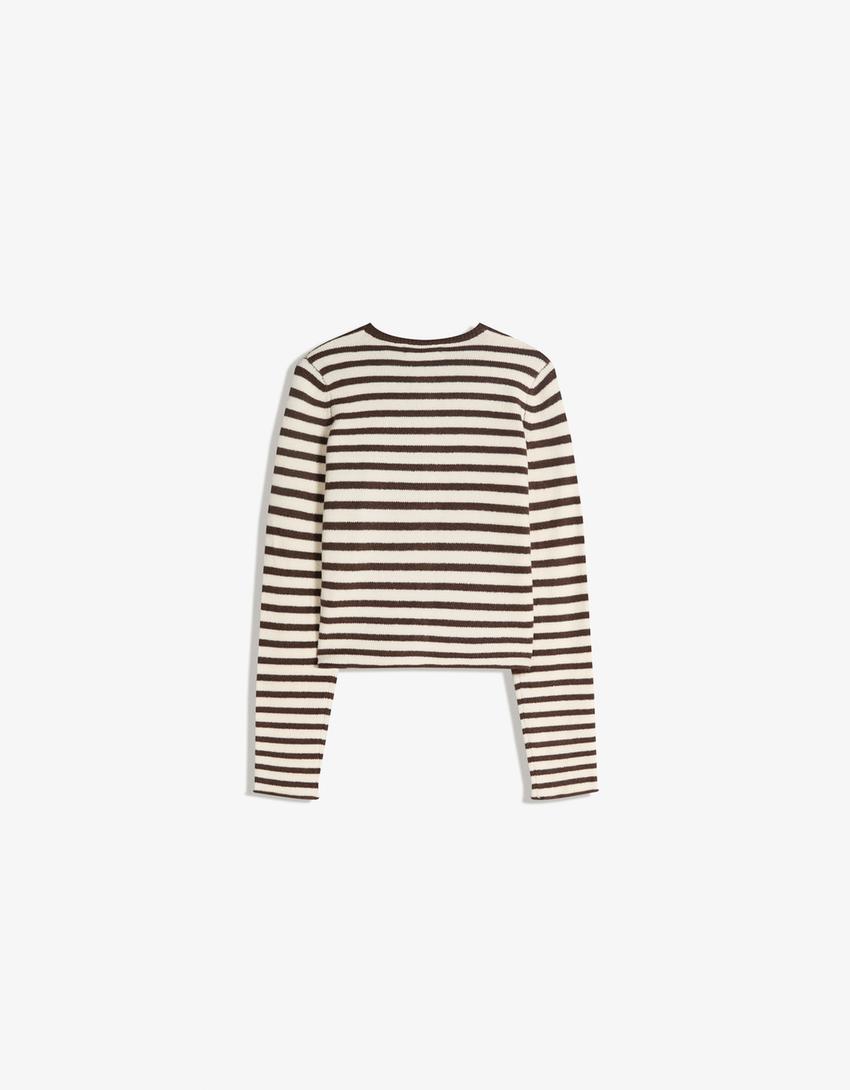 Cárdigan punto raias-Marrón