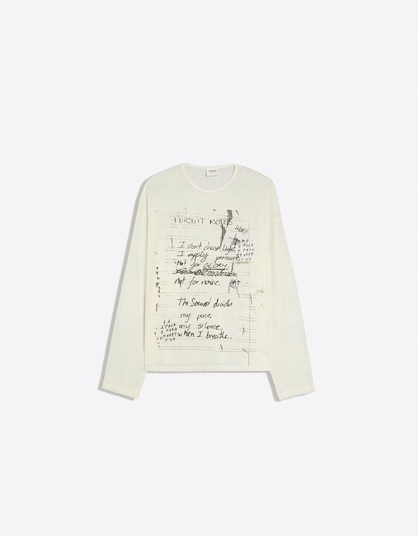 T-shirt manches longues imprimé-Blanc cassé